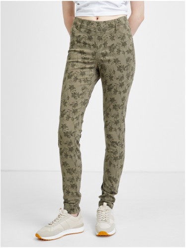 Khaki patterned slim fit pants CAMAIEU - Women