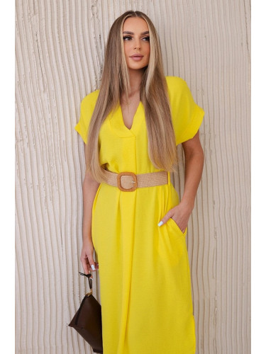 Women's dress with decorative belt - yellow