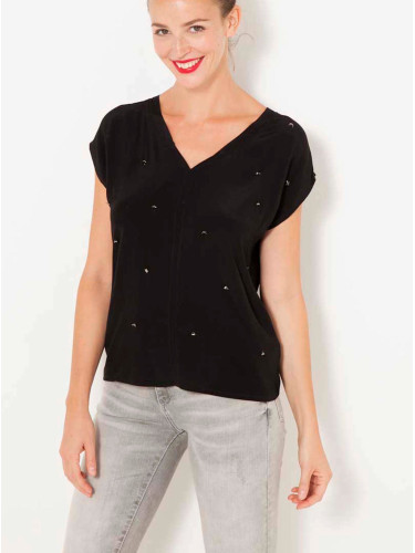 Black T-shirt with decorative details CAMAIEU - Women