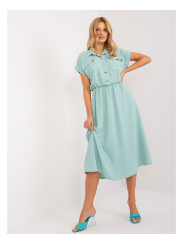 Mint flared dress with buttons