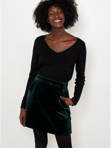 Dark green skirt in suede CAMAIEU - Women