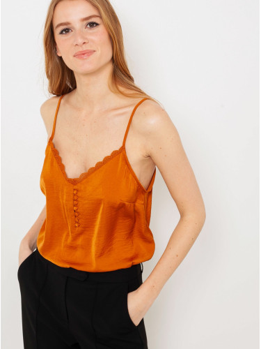 Orange top with lace CAMAIEU - Women