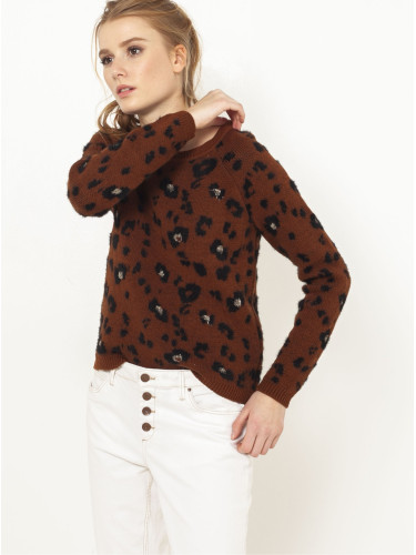 Dark brown sweater with leopard pattern CAMAIEU - Women