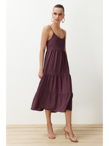 Trendyol Purple Skirt Flounce Relaxed Cut Strap Midi Woven Dress