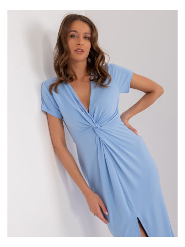 Light blue fitted dress with slit