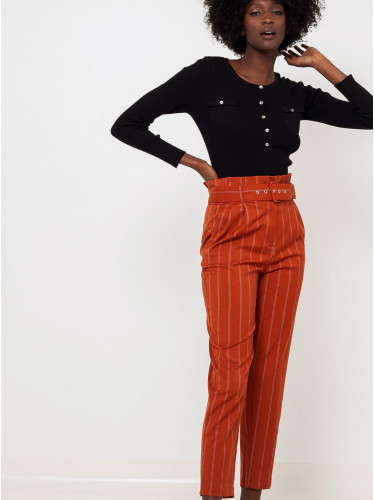 Orange striped trousers with belt CAMAIEU - Ladies