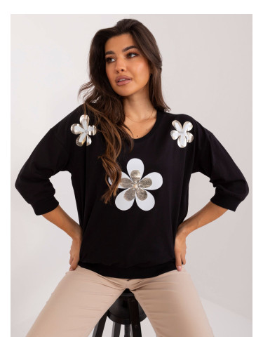 Black women's blouse with print and appliqué