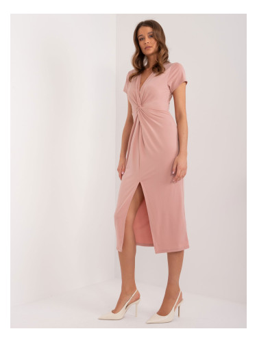 Dusty Pink Fitted Short Sleeve Dress