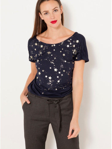 Dark blue T-shirt with CAMAIEU print - Women