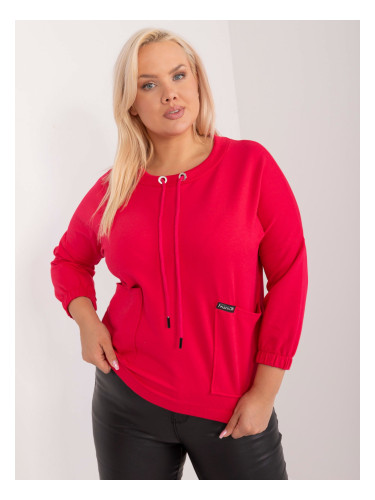 Red plus-size sweatshirt with drawstrings
