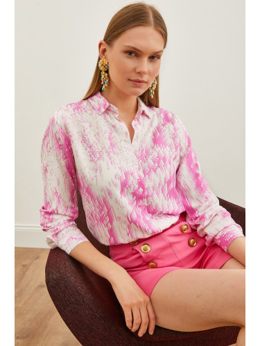 Olalook Women's Geometric Pink Patterned Woven Viscose Shirt