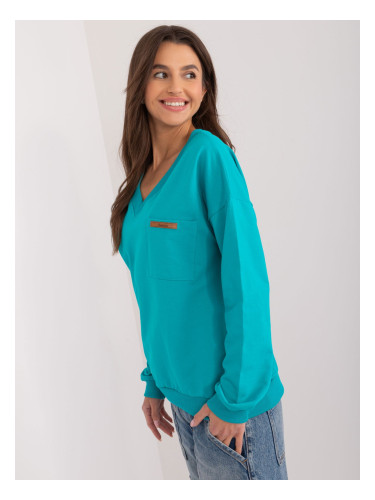 Turquoise plain blouse with long sleeves