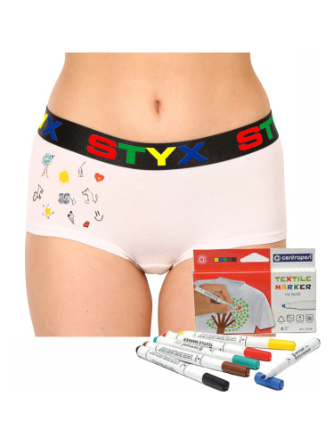 Women's panties Styx with leg loops white + markers for textiles