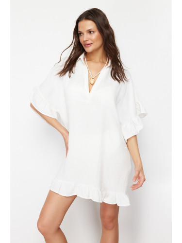 Trendyol White Mini Woven Ruffled Beach Dress