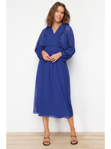 Trendyol Saxe Blue Minimally Patterned Chiffon Lined Woven Dress