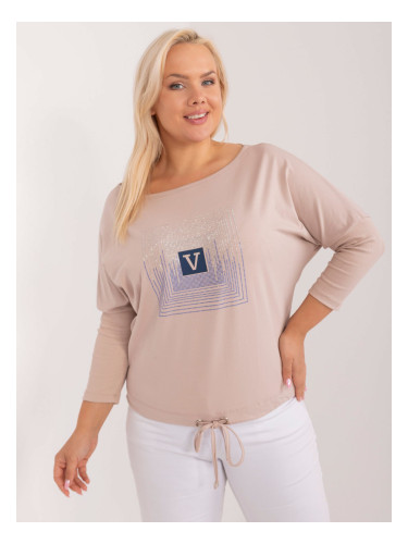 Beige women's blouse plus size with appliqué