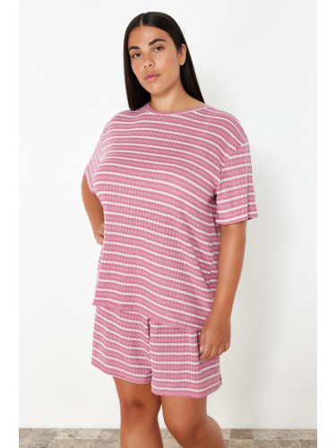 Trendyol Curve Pink Striped Camisole Knitted Pajama Set
