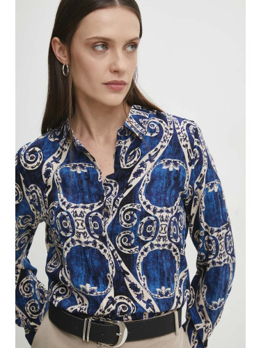 Риза Answear Lab дамска в тъмносиньо със стандартна кройка с класическа яка