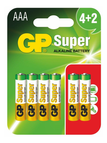 Алкална батерия GP SUPER LR03 AAA / 4+2 бр. в опаковка 1.5V GP-BA-24A21-SBV6