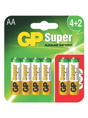 Алкална батерия GP SUPER LR6 AA / 4+2 бр. в опаковка 1.5V GP-BA-15A21-SBV6