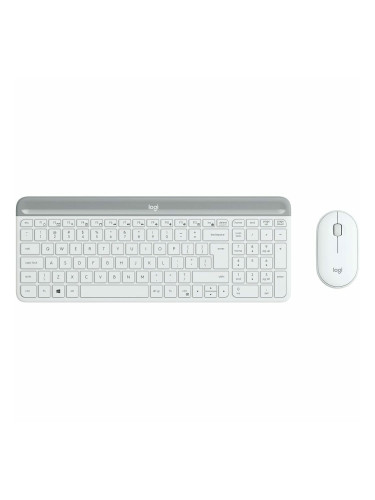 Комплект клавиатура и мишка Logitech Slim Combo MK470, безжични, безшумни, USB, бели