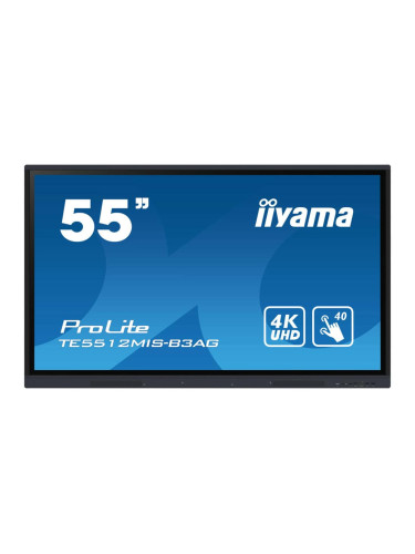 Интерактивен дисплей IIYAMA TE5512MIS-B3AG, 55" (139.7 cm) 4K/UHD IPS сензорен дисплей, HDMI, VGA, LAN, USB, USB-C, RS232, Wi-Fi, Bluetooth