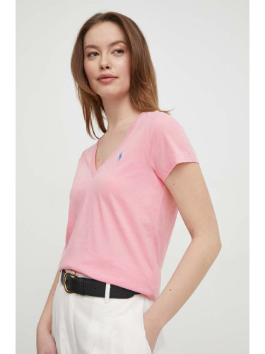 Памучна тениска Polo Ralph Lauren в розово 211902403