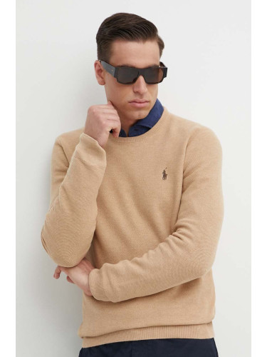 Памучен пуловер Polo Ralph Lauren в кафяво от лека материя 710918163