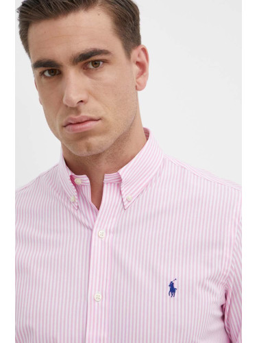 Риза Polo Ralph Lauren мъжка в розово с кройка по тялото яка копче 710929344