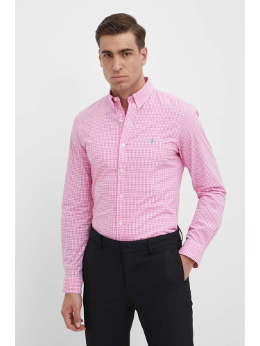 Риза Polo Ralph Lauren мъжка в розово с кройка по тялото яка копче 710929345