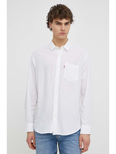 Памучна риза Levi's мъжка в бяло със стандартна кройка с класическа яка