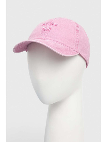 Памучна шапка с козирка Pinko в розово с изчистен дизайн 100621.A1QN