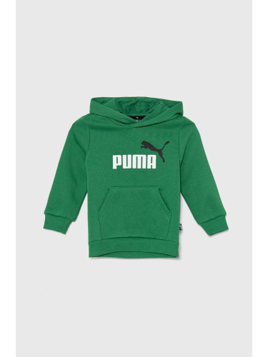 Детски суичър Puma в зелено с качулка с принт