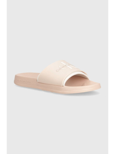 Чехли Calvin Klein Jeans SLIDE MONOGRAM TPU в бежово YW0YW00585