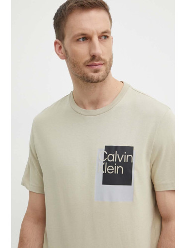 Памучна тениска Calvin Klein в бежово с принт K10K112402