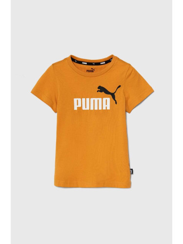 Детска памучна тениска Puma в черно с принт