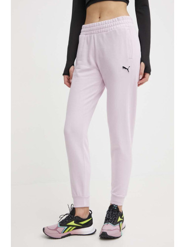 Памучен спортен панталон Puma BETTER ESSENTIALS в лилаво с изчистен дизайн 848007 675989