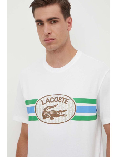 Памучна тениска Lacoste в бяло с принт