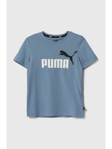 Детска памучна тениска Puma в черно с принт