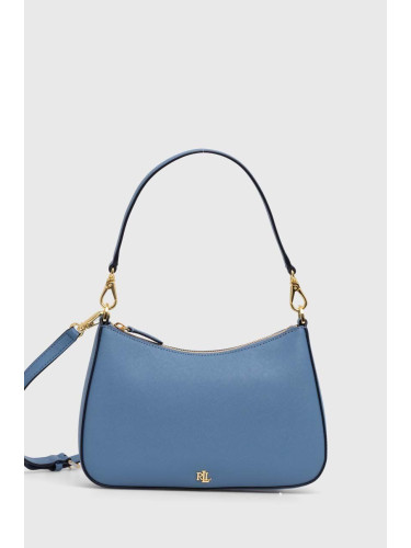 Кожена чанта Lauren Ralph Lauren в синьо