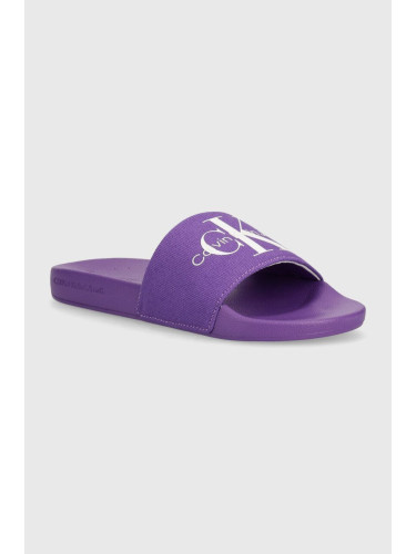 Чехли Calvin Klein Jeans SLIDE MONOGRAM CO в бяло YW0YW00103