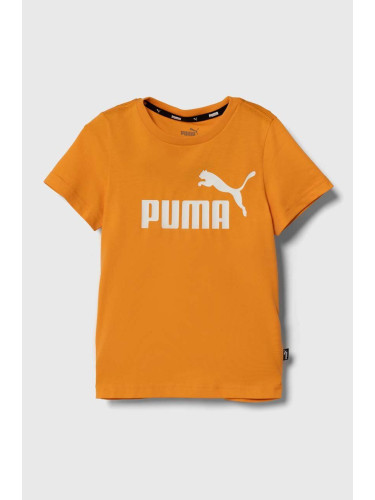 Детска памучна тениска Puma в оранжево с принт