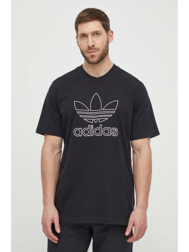 Памучна тениска adidas Originals Trefoil Tee в черно с принт IU2347