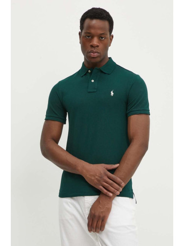 Памучна тениска с яка Polo Ralph Lauren в зелено с изчистен дизайн 710536856