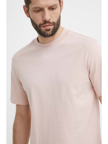 Памучна тениска HUGO в розово с изчистен дизайн 50488330