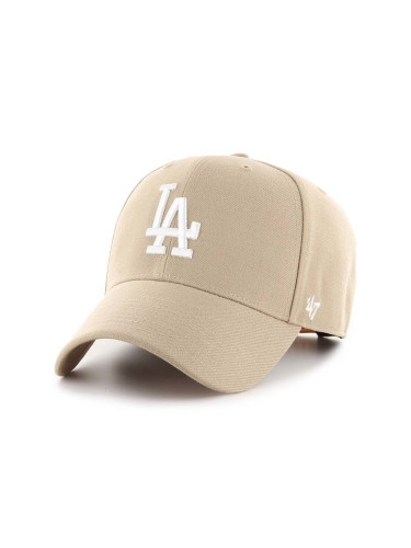 Памучна шапка с козирка 47 brand Mlb Los Angeles Dodgers в бежово с апликация  B-MVPSP12WBP-KHB
