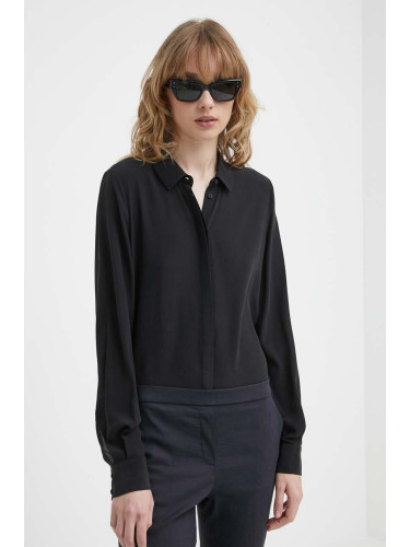 Копринена риза Bruuns Bazaar в черно със стандартна кройка с класическа яка