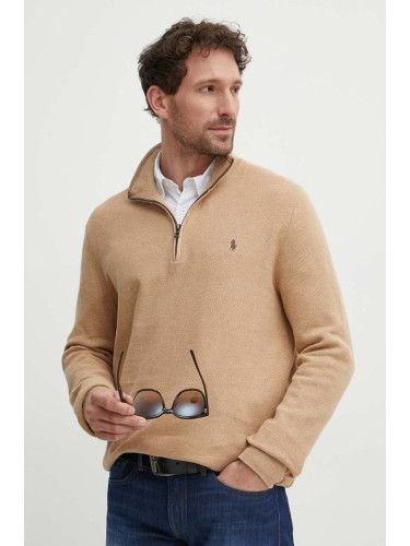 Памучен пуловер Polo Ralph Lauren в кафяво от лека материя с ниско поло 710932304