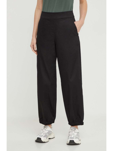 Памучен панталон Max Mara Leisure в черно с широка каройка, висока талия 2416131028600