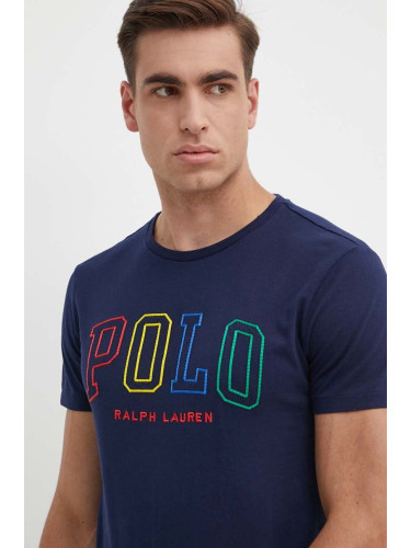 Памучна тениска Polo Ralph Lauren в синьо с апликация 710929077